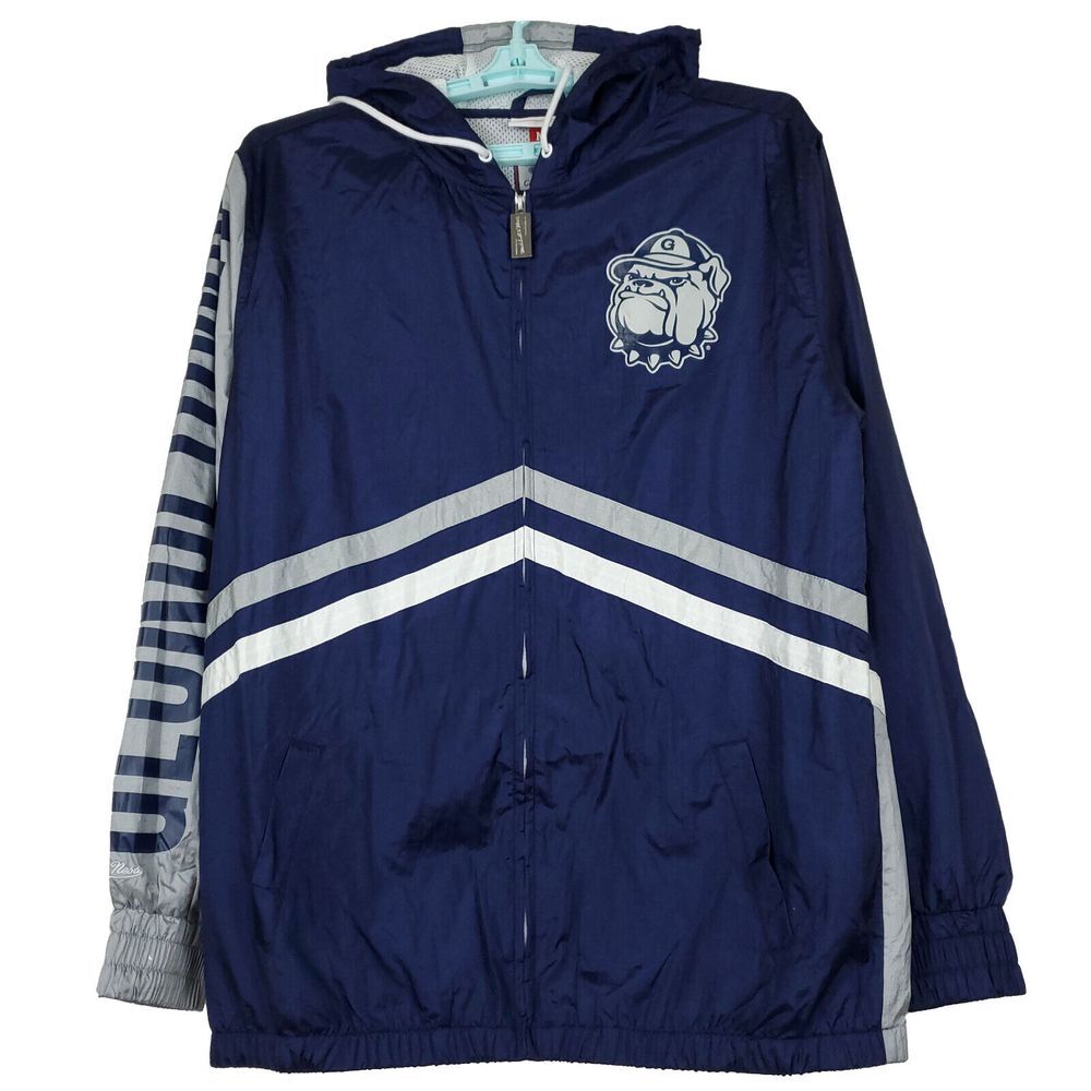 Georgetown Hoyas Mitchell & Ness NCAA M Medium Windbreaker Jacket Navy‎ Gray NWT